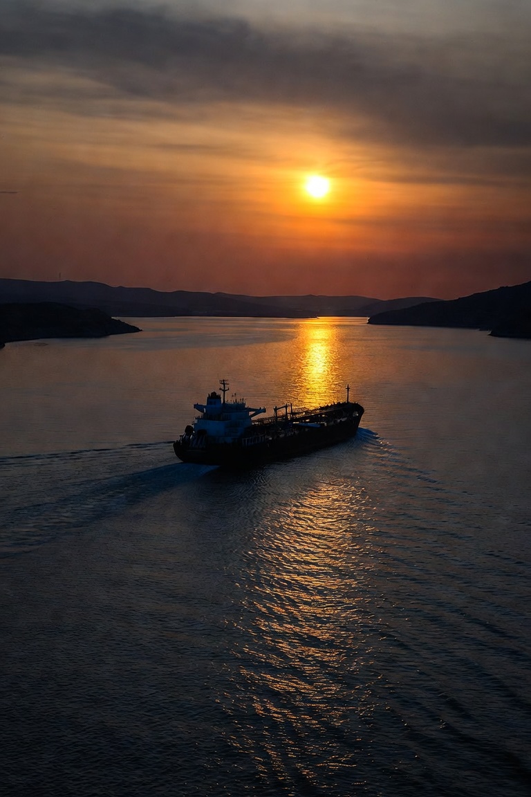 Strait of Hormuz shipping lane with tanker traffic