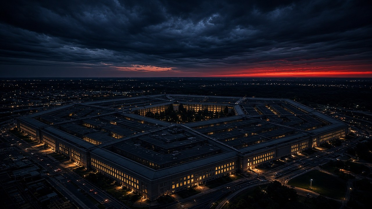 The Pentagon at dusk under a stormy sky, where Lt. Gen. Brett Sylvia served as top military planner before his firing