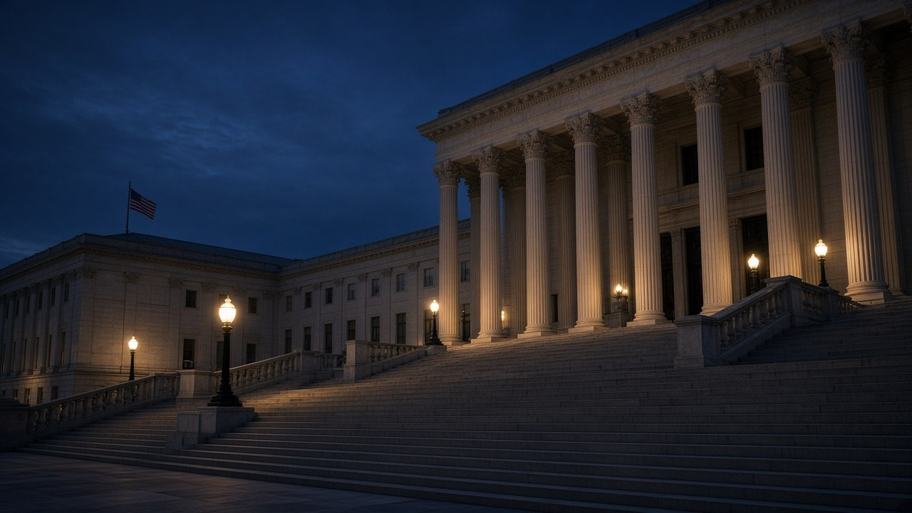 A federal courthouse in Washington at dusk, where a grand jury refused to indict Cassidy Hutchinson