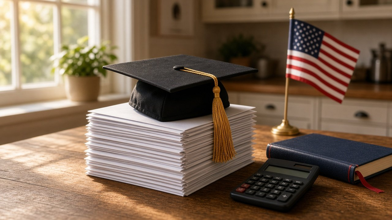 $234 billion unpaid. Who picks up the tab? World of Payne graphic of a graduation cap wrapped in a chain and padlock under a red light